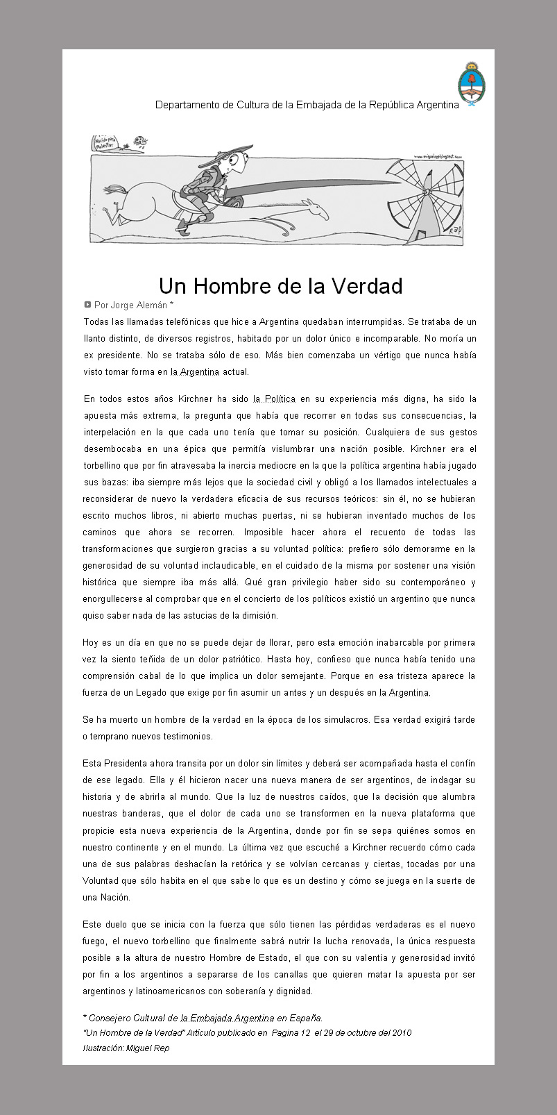 Un Hombre de la Verdad - Por Jorge Alemán